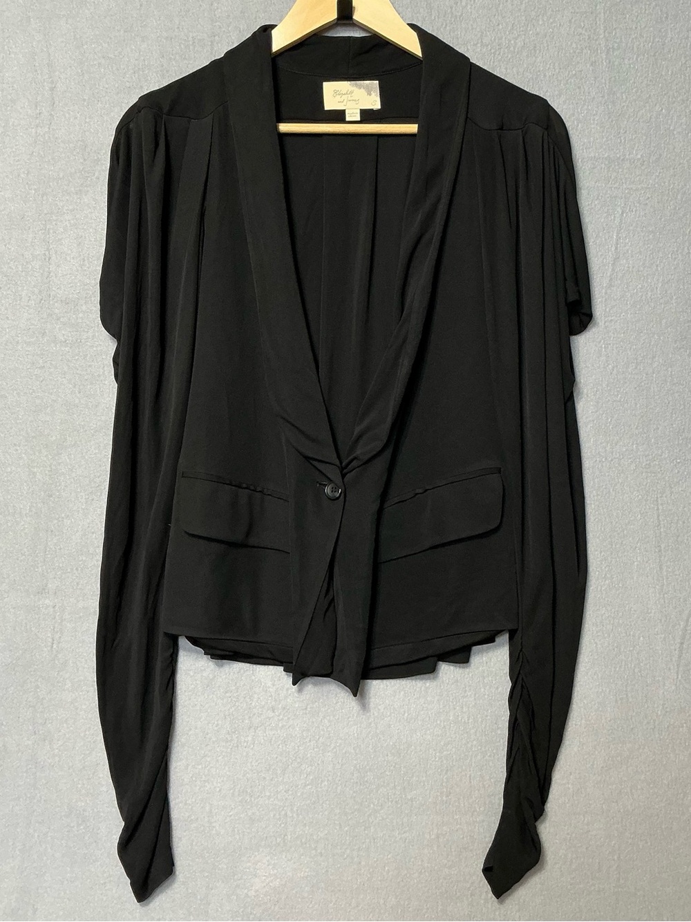 Elizabeth and James 100% Viscose Black Draped Ruched Sleeve Blazer Size Small